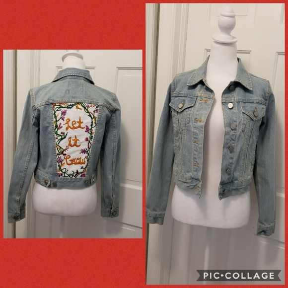 BDG Urban Outfitters Light Blue Jean Jacket Size SP, "Let It Grow" - Picture 1 of 12